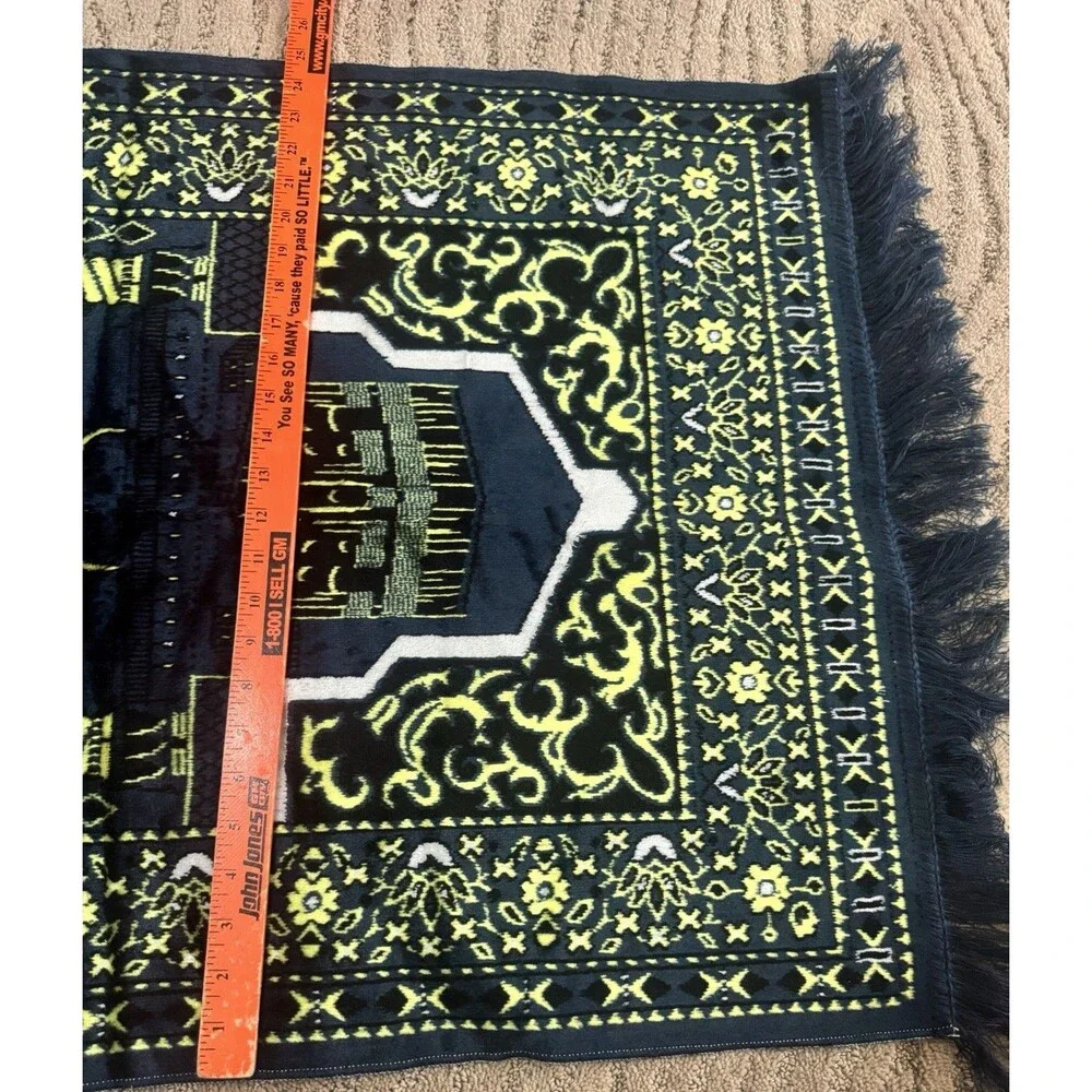 Turkish Islamic Prayer Mat Rug Velvet Blue And Green Fringe